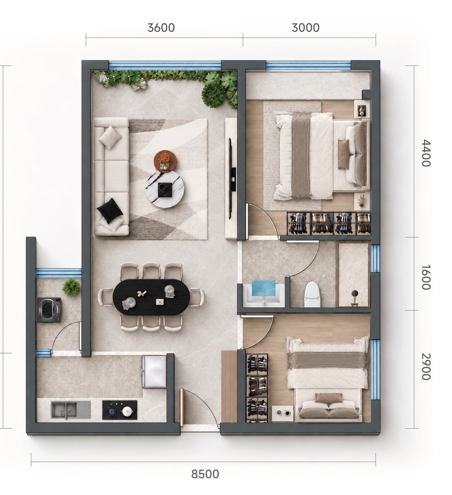 C1 两室两厅户型图